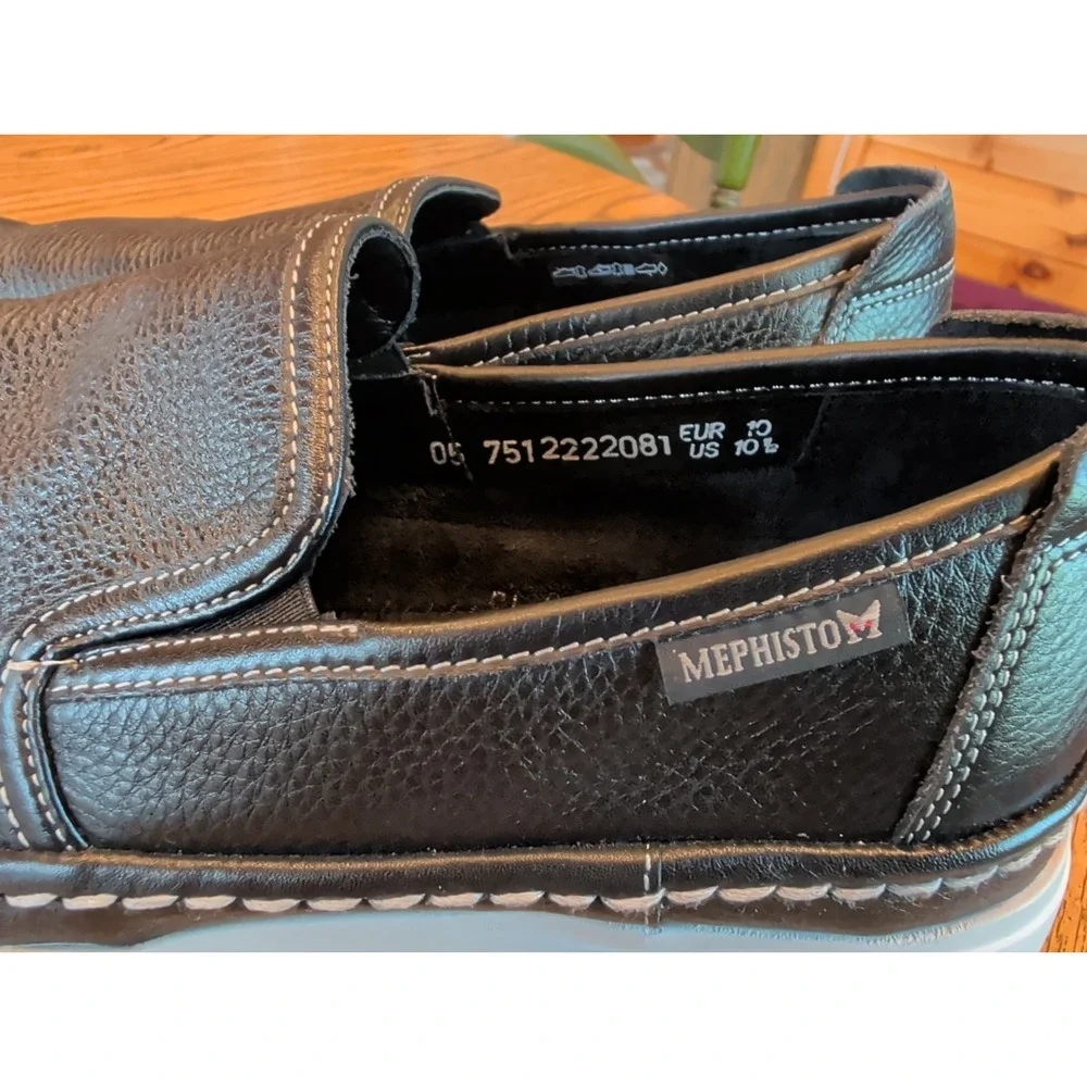 Mephisto Mens 10.5 Black Pebbled Leather Air-Relax Comfort Shoes Sneaker Slip On